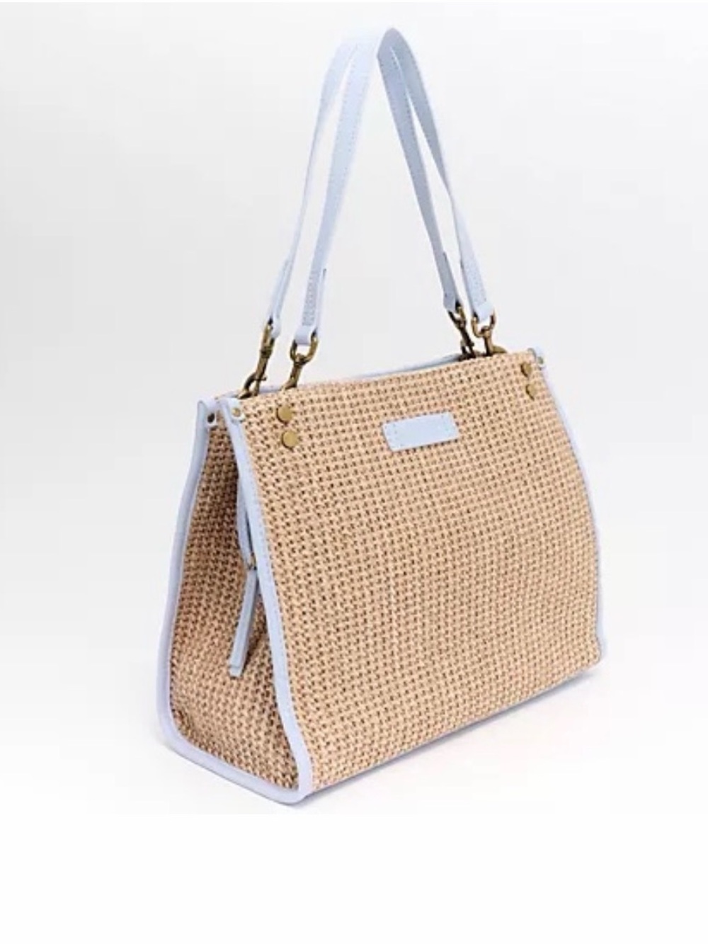 American Leather Co Triple Entry Raffia Satchel - Sea Breeze NWT